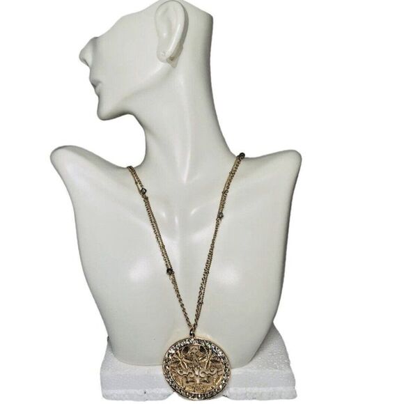 C1946 Icy Valentine Heart Flower Pendant Gold Layered Chain Necklace 35" Love - Picture 7 of 12